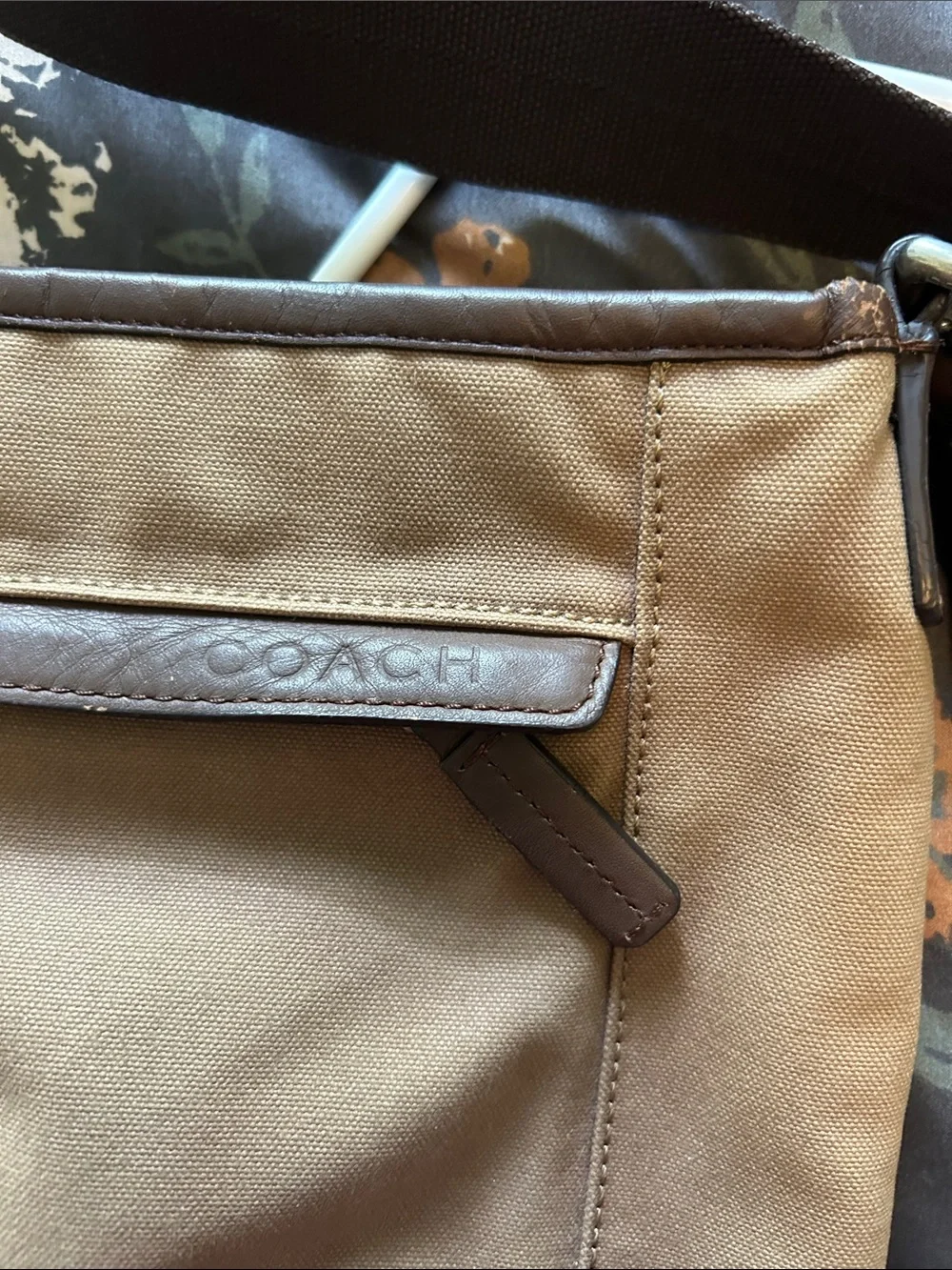 Coach Men’s Tan Canvas & Dark Brown Leather Messenger Bag